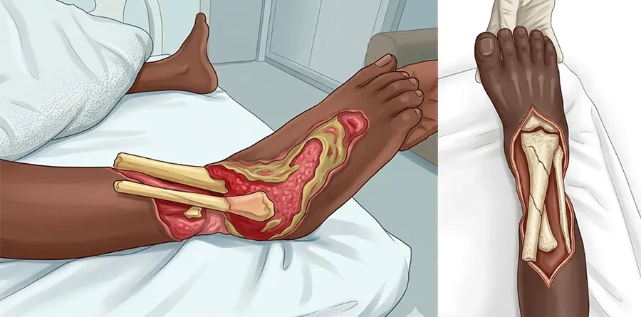 Reconstruction d'une perte osseuse du tibia par la méthode d’Ilizarov