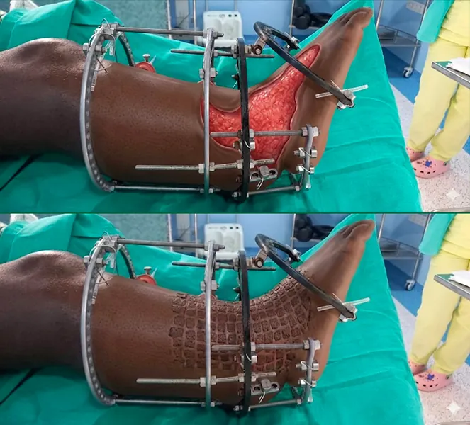 Reconstruction d'une perte osseuse du tibia par la méthode d’Ilizarov